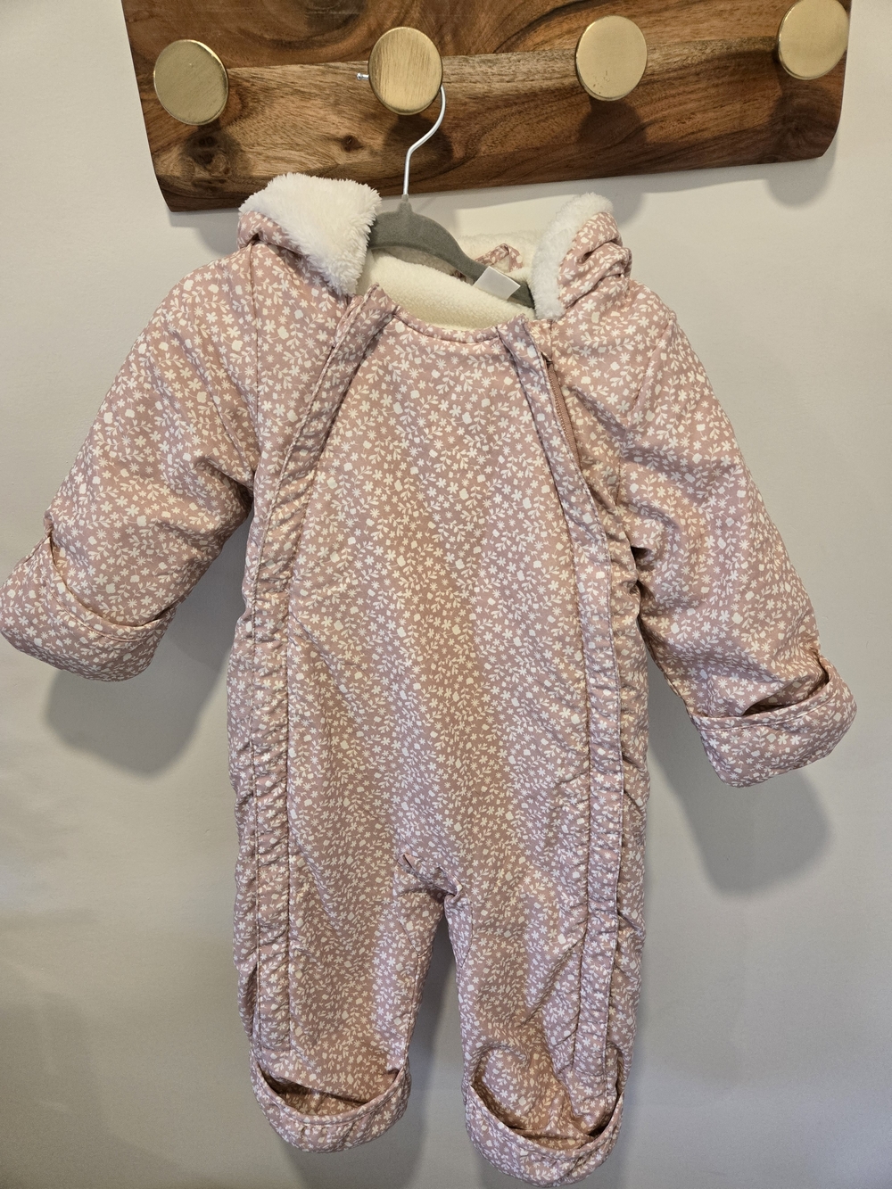 H&M Pink Floral Hooded Fleece-Lined Snowsuit